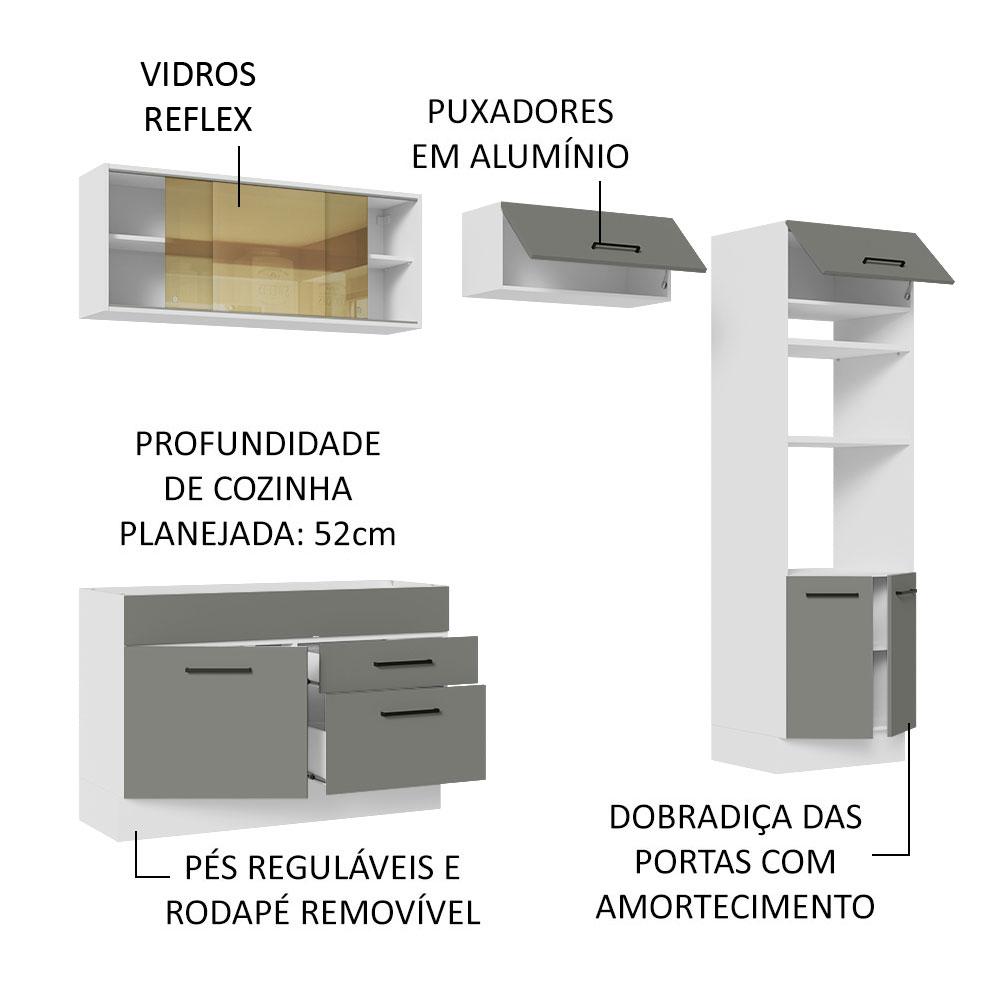Cozinha Completa Madesa Agata 270005 com Armário e Balcão (Sem Tampo e Pia) - Branco/Cinza