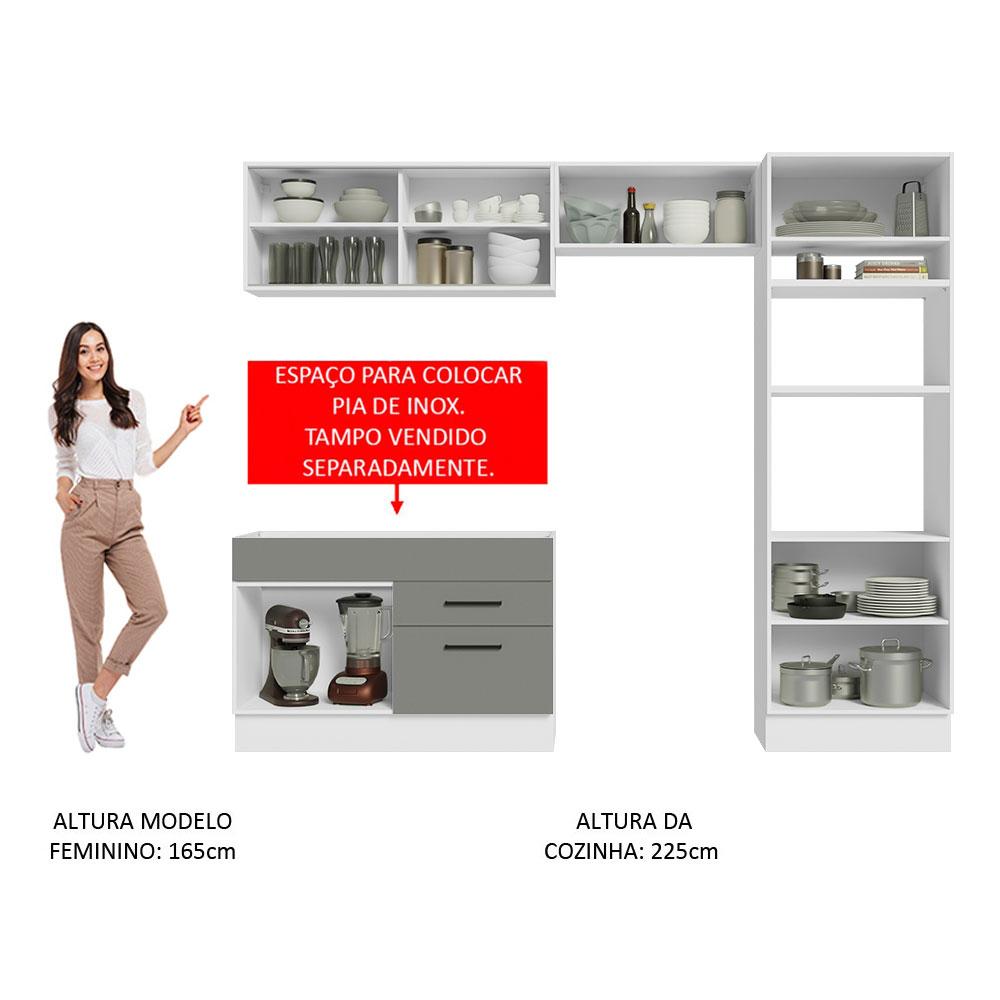 Cozinha Completa Madesa Agata 270005 com Armário e Balcão (Sem Tampo e Pia) - Branco/Cinza