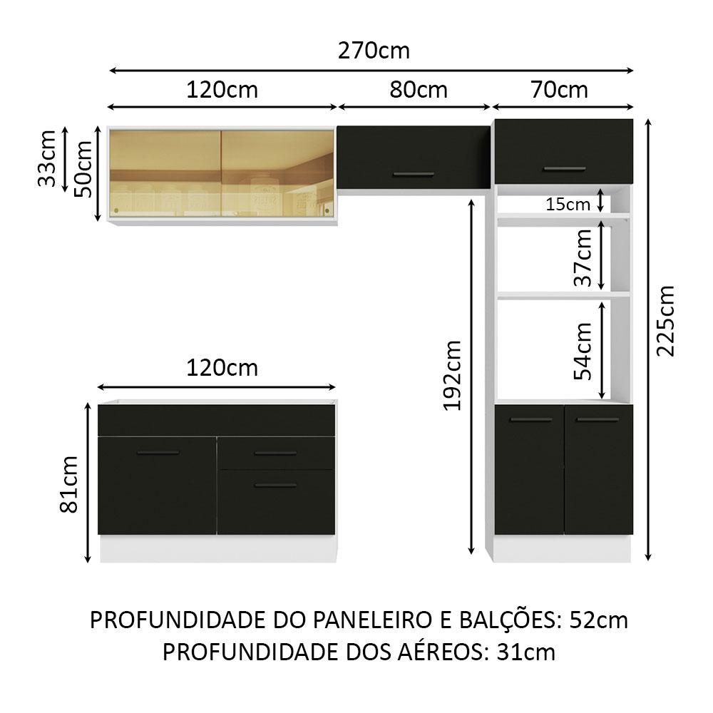 Cozinha Completa Madesa Agata 270005 com Armário e Balcão (Sem Tampo e Pia) - Branco/Preto