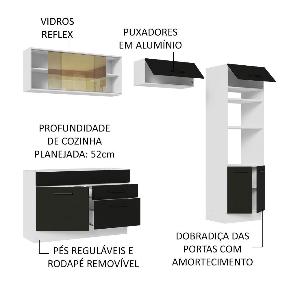 Cozinha Completa Madesa Agata 270005 com Armário e Balcão (Sem Tampo e Pia) - Branco/Preto