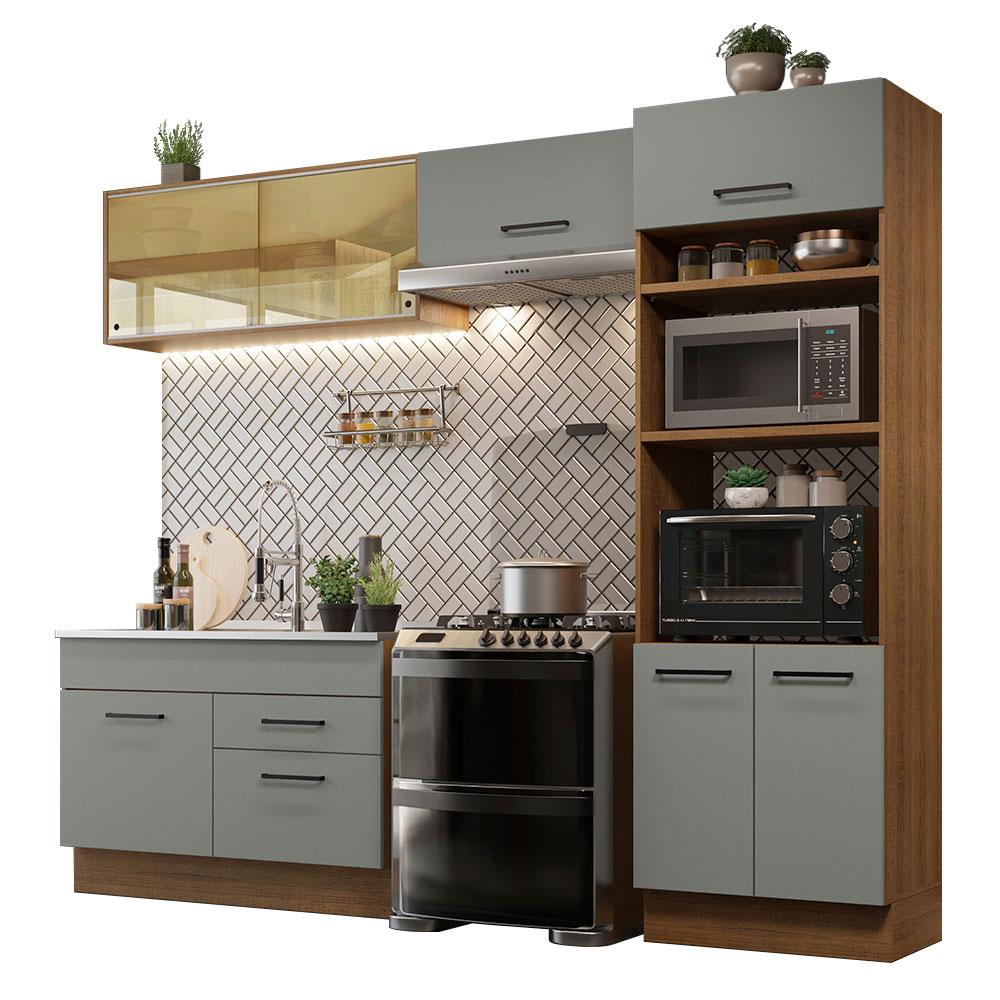 Cozinha Completa Madesa Agata 270005 com Armário e Balcão (Sem Tampo e Pia) - Rustic/Cinza