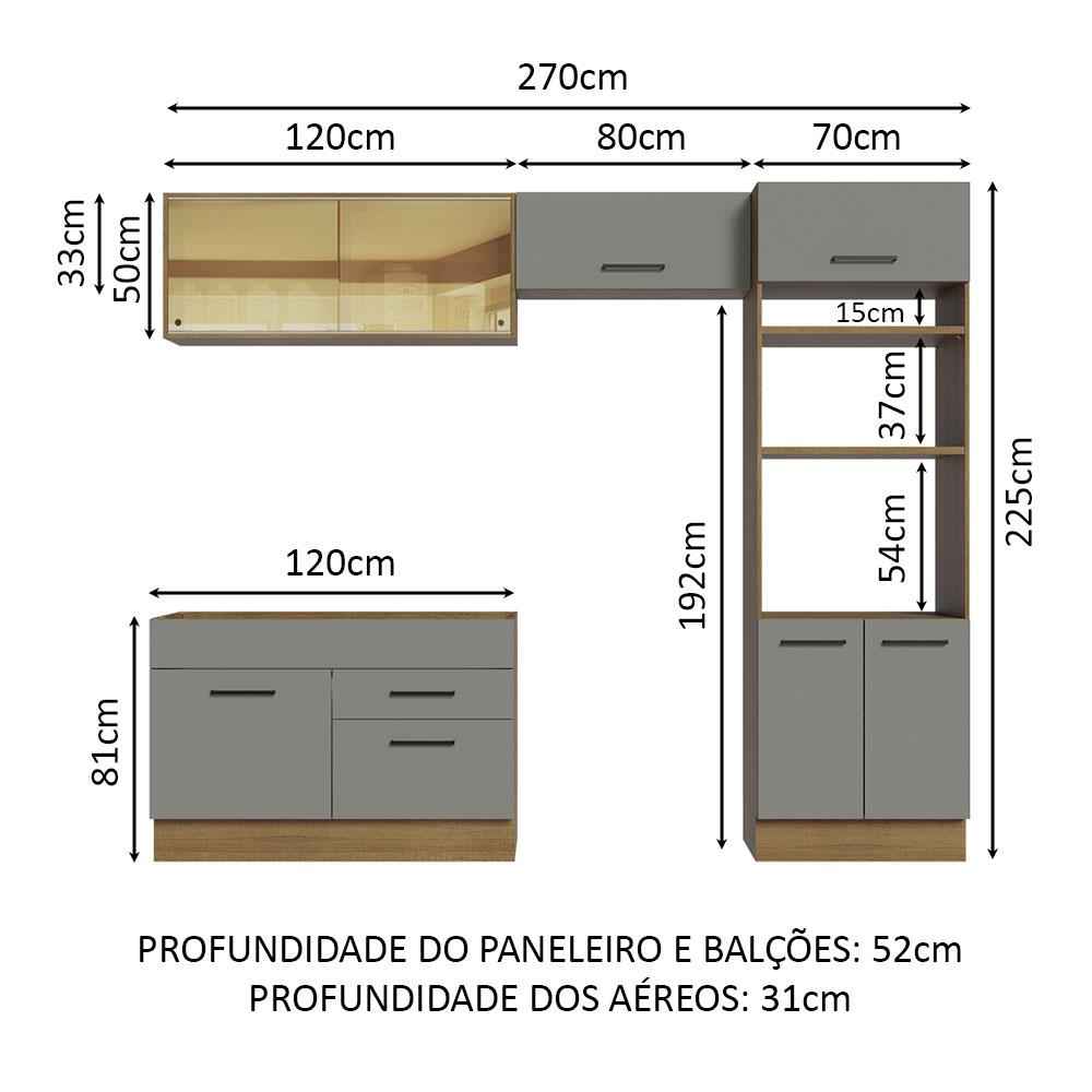 Cozinha Completa Madesa Agata 270005 com Armário e Balcão (Sem Tampo e Pia) - Rustic/Cinza