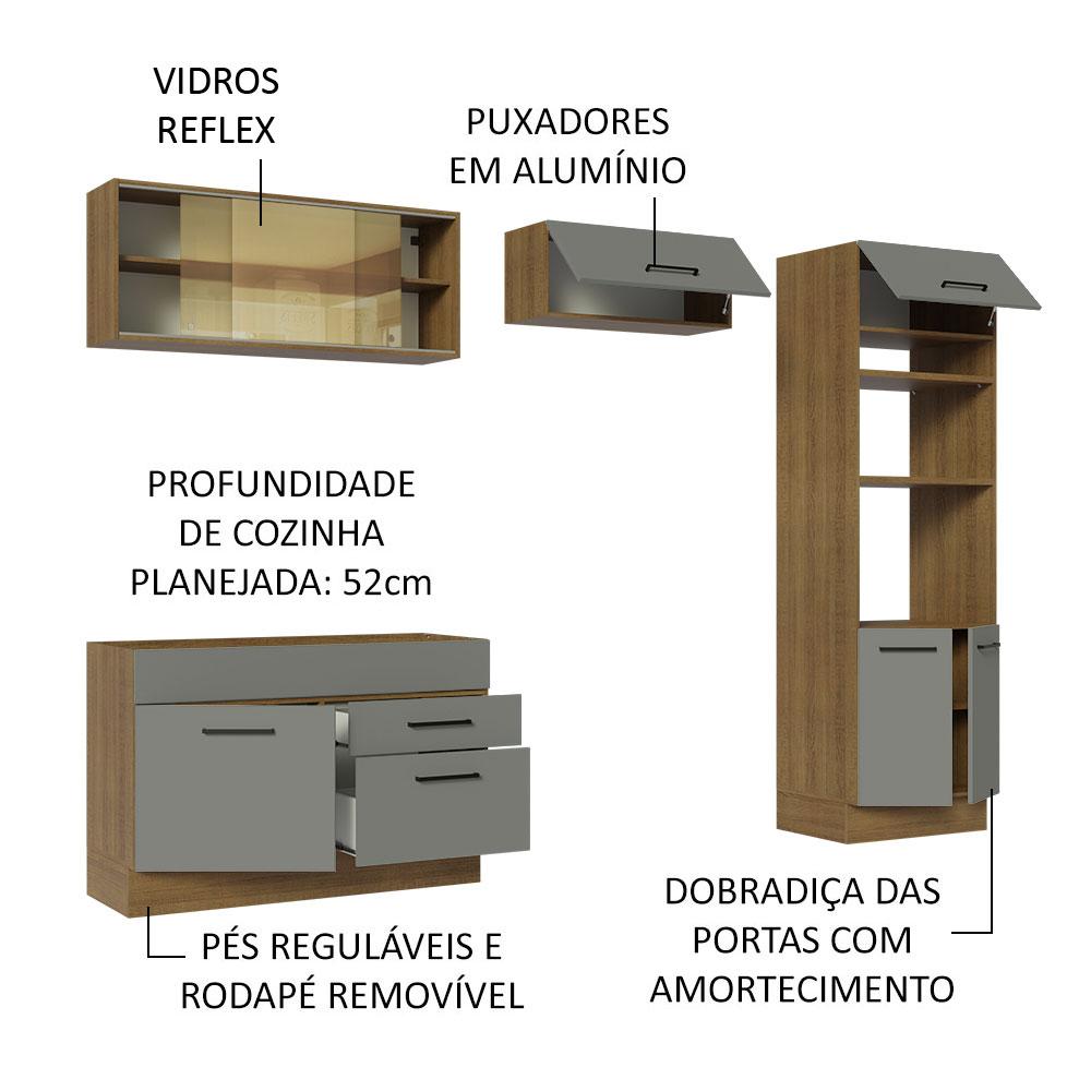 Cozinha Completa Madesa Agata 270005 com Armário e Balcão (Sem Tampo e Pia) - Rustic/Cinza