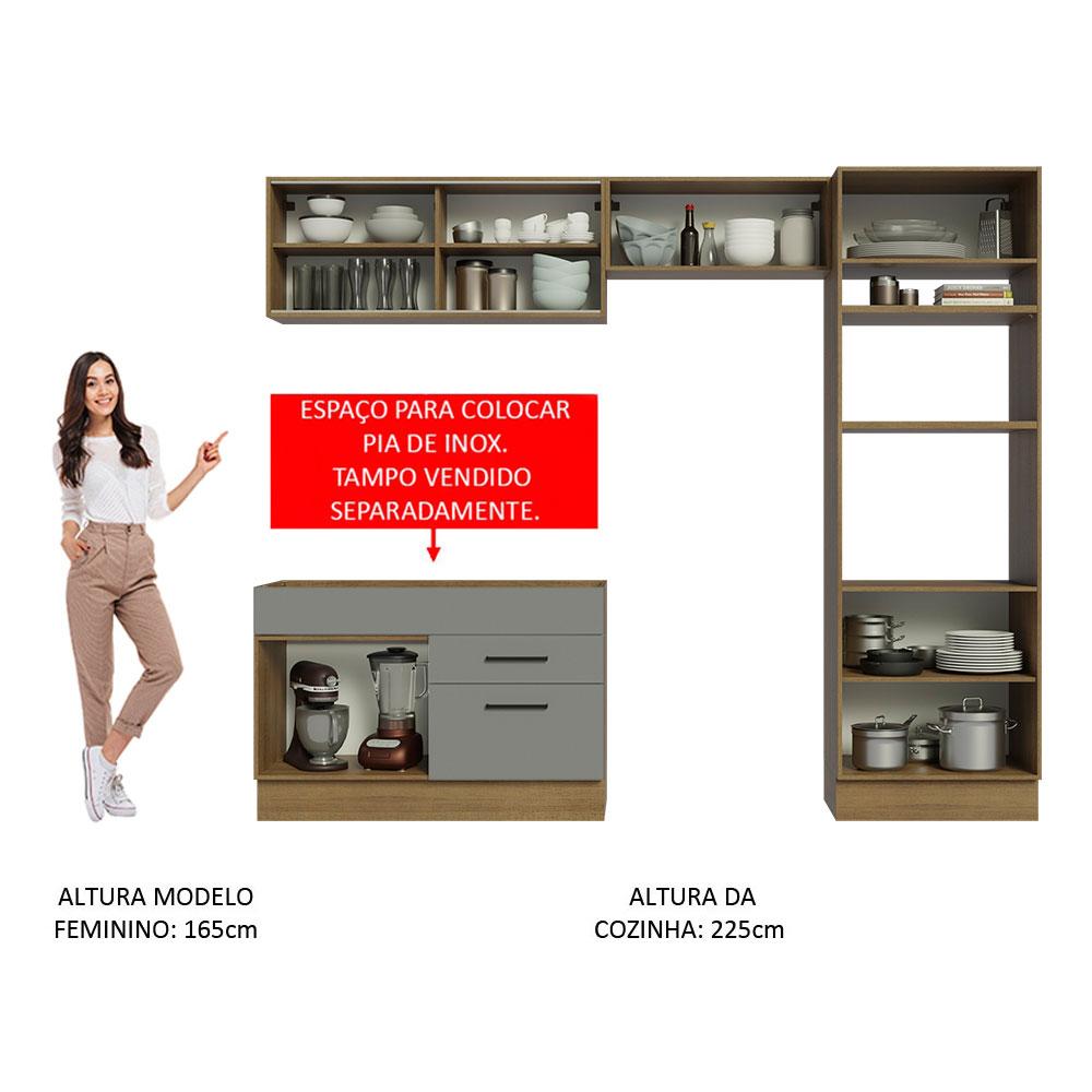 Cozinha Completa Madesa Agata 270005 com Armário e Balcão (Sem Tampo e Pia) - Rustic/Cinza