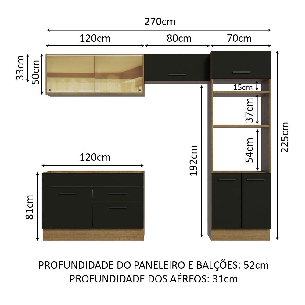 Cozinha Completa Madesa Agata 270005 com Armário e Balcão (Sem Tampo e Pia) - Rustic/Preto