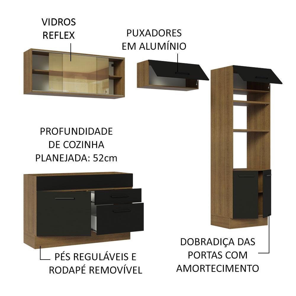 Cozinha Completa Madesa Agata 270005 com Armário e Balcão (Sem Tampo e Pia) - Rustic/Preto