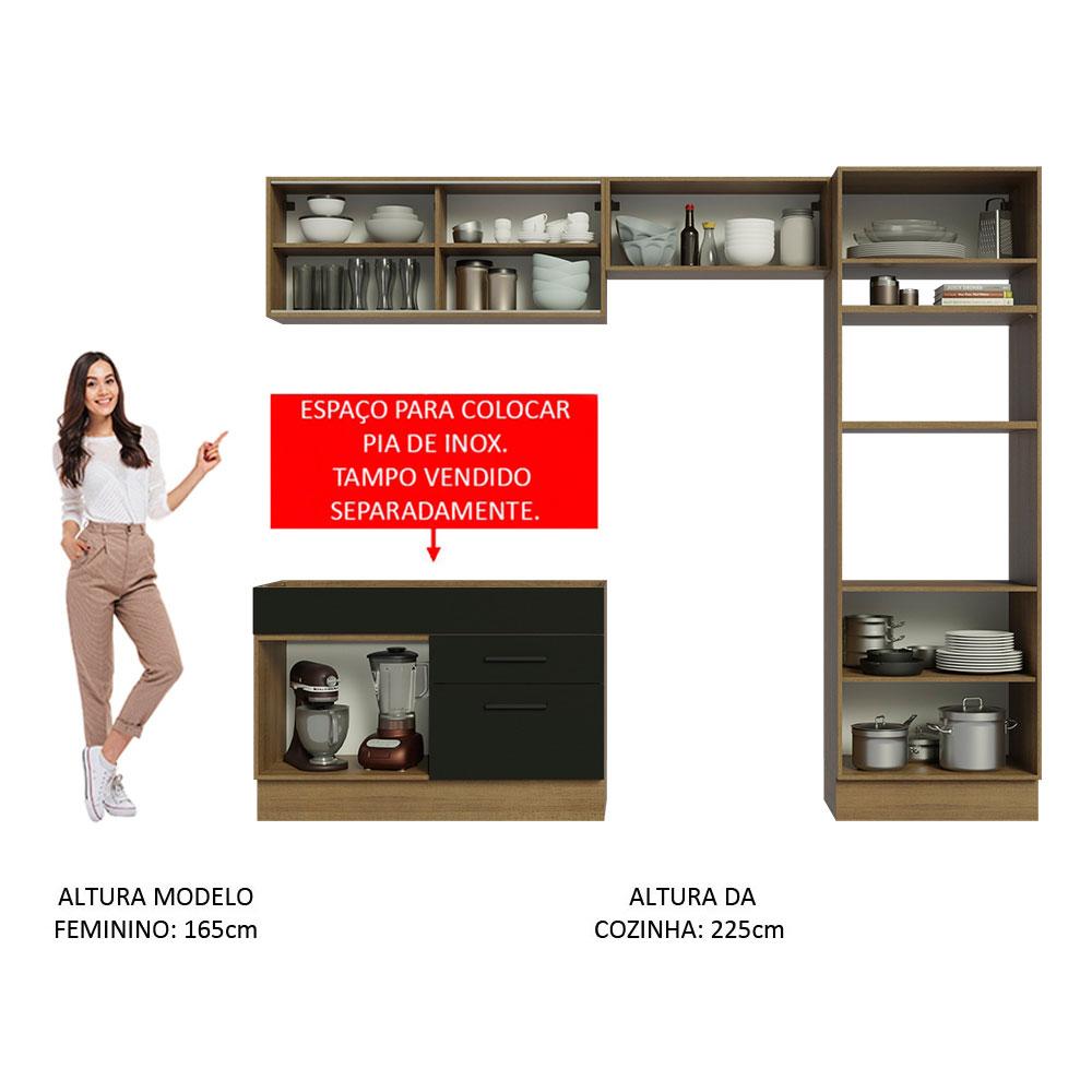 Cozinha Completa Madesa Agata 270005 com Armário e Balcão (Sem Tampo e Pia) - Rustic/Preto