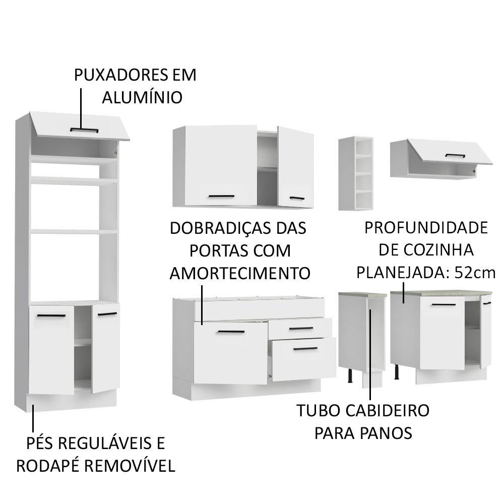 Cozinha Completa Madesa Agata 290001 com Armário e Balcão (Sem Tampo e Pia) - Branco
