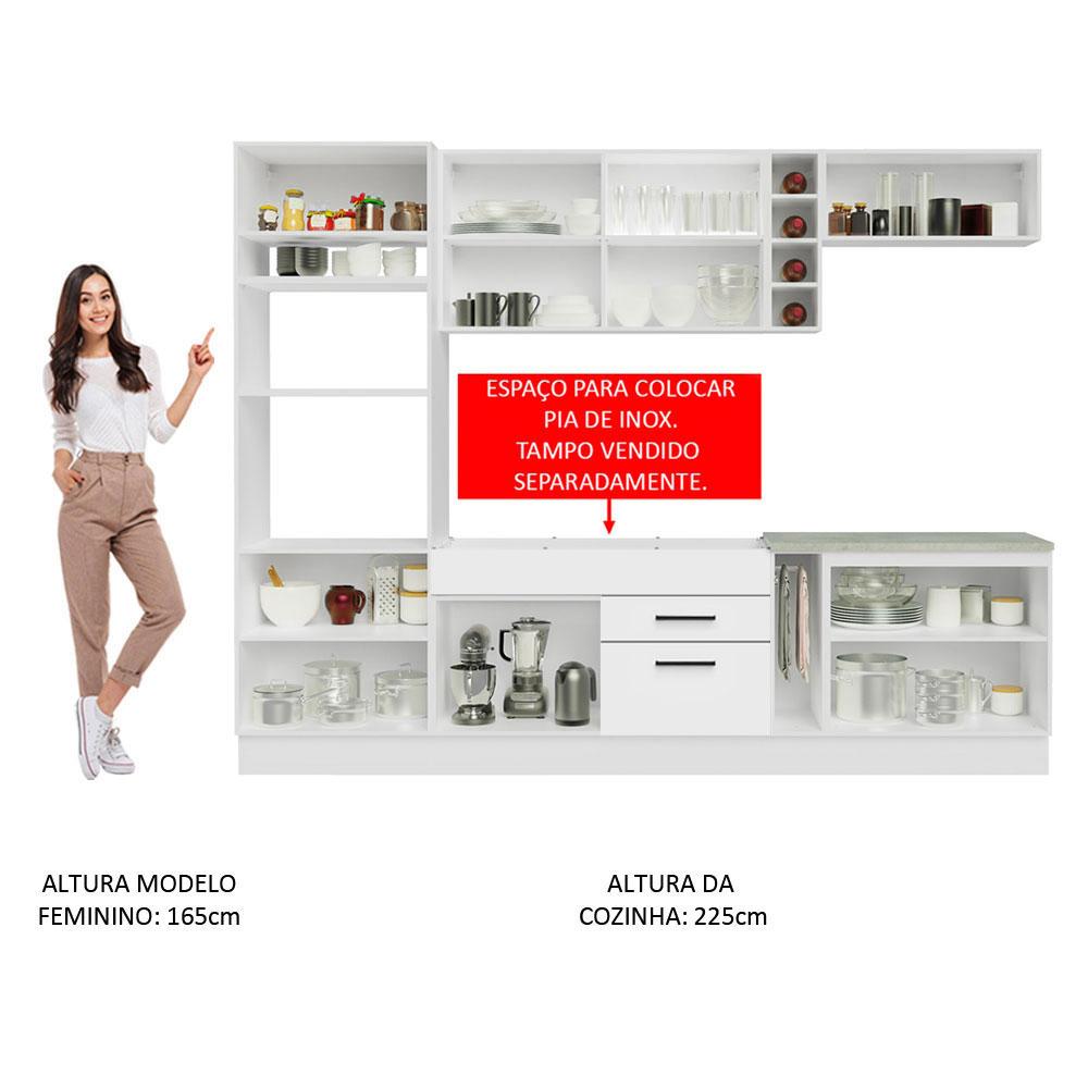 Cozinha Completa Madesa Agata 290001 com Armário e Balcão (Sem Tampo e Pia) - Branco