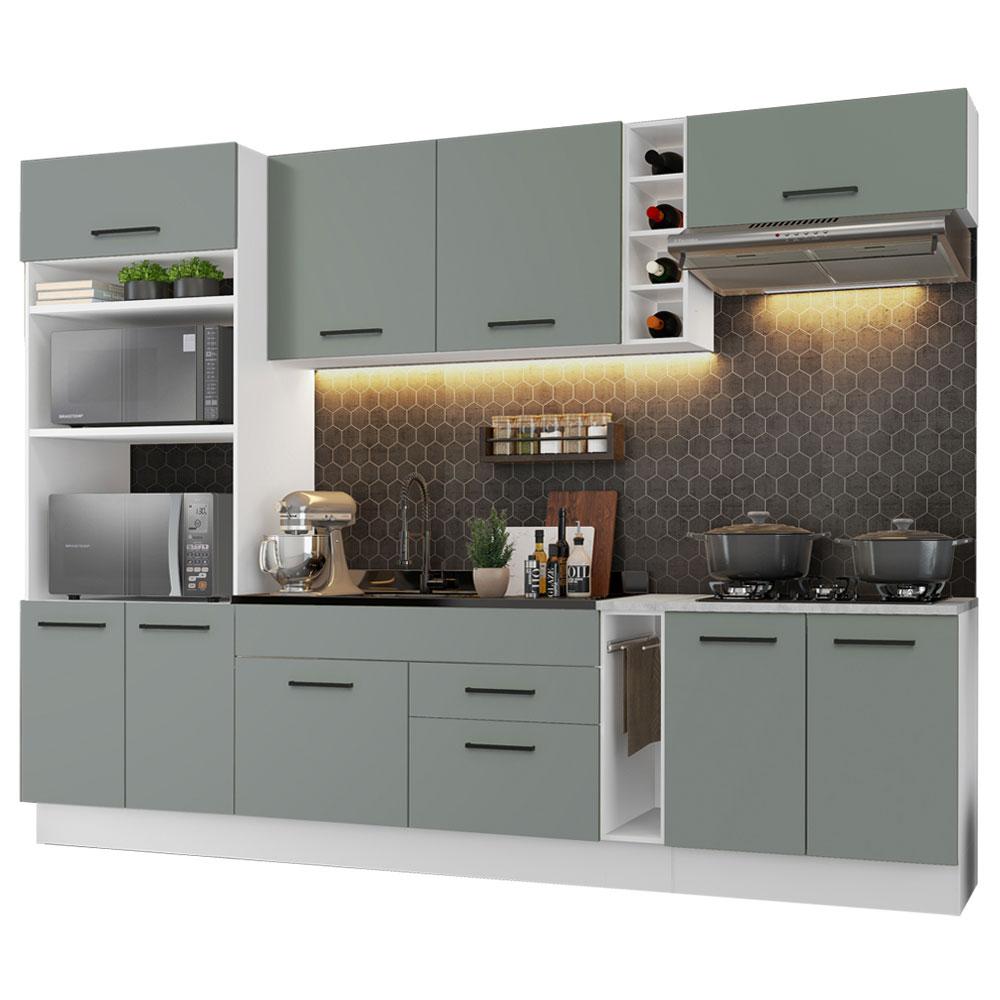 Cozinha Completa Madesa Agata 290001 com Armário e Balcão (Sem Tampo e Pia) - Branco/Cinza