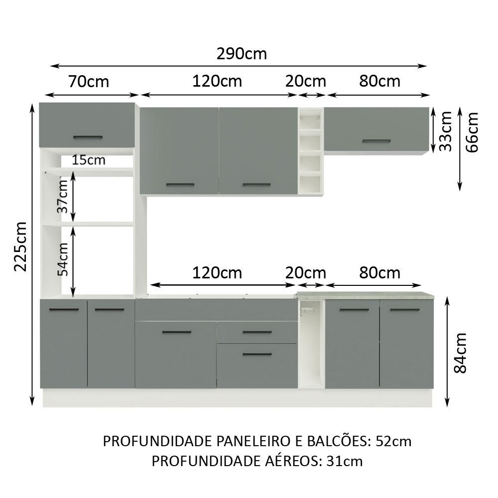 Cozinha Completa Madesa Agata 290001 com Armário e Balcão (Sem Tampo e Pia) - Branco/Cinza