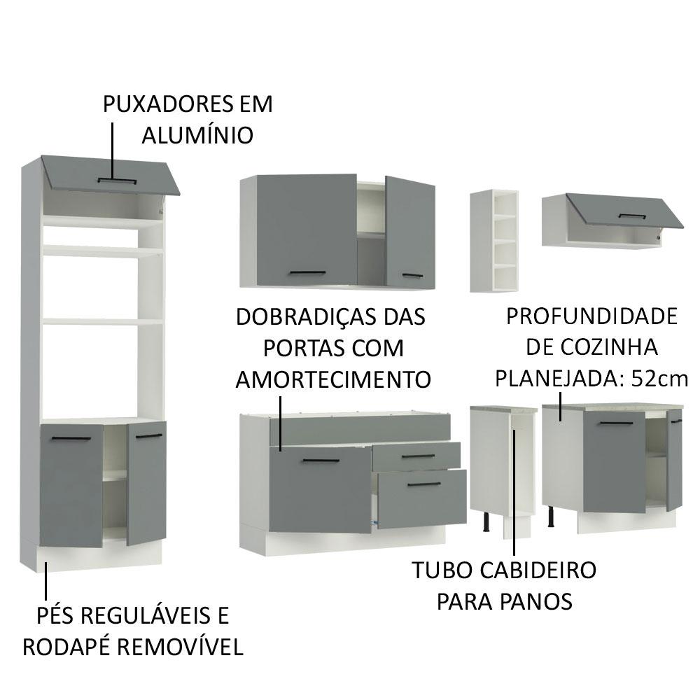 Cozinha Completa Madesa Agata 290001 com Armário e Balcão (Sem Tampo e Pia) - Branco/Cinza