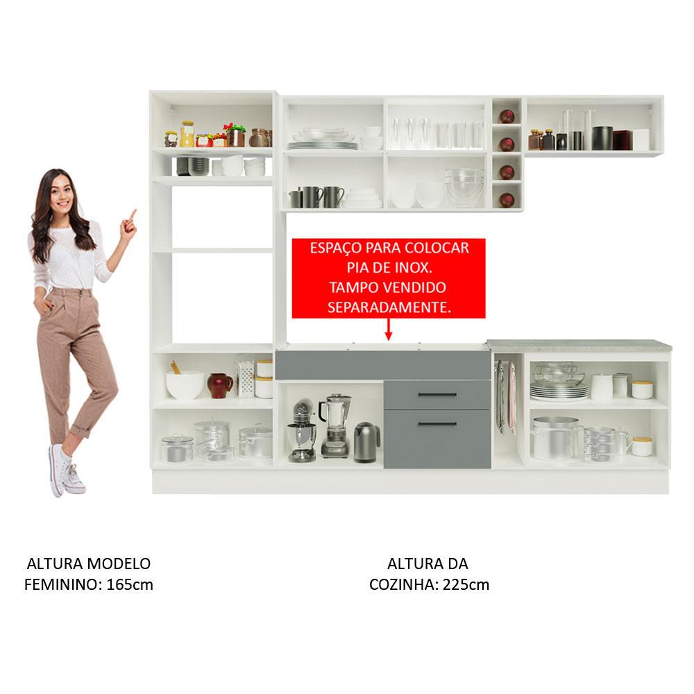 Cozinha Completa Madesa Agata 290001 com Armário e Balcão (Sem Tampo e Pia) - Branco/Cinza