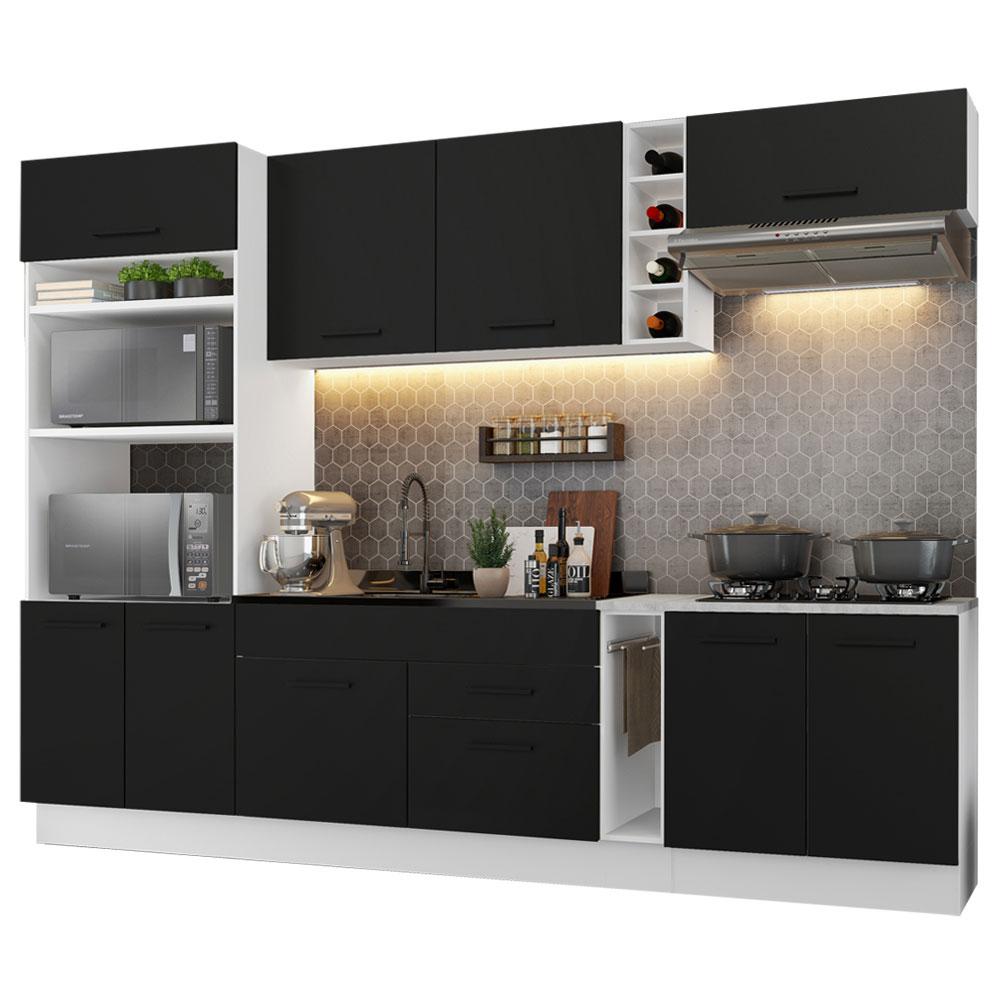 Cozinha Completa Madesa Agata 290001 com Armário e Balcão (Sem Tampo e Pia) - Branco/Preto