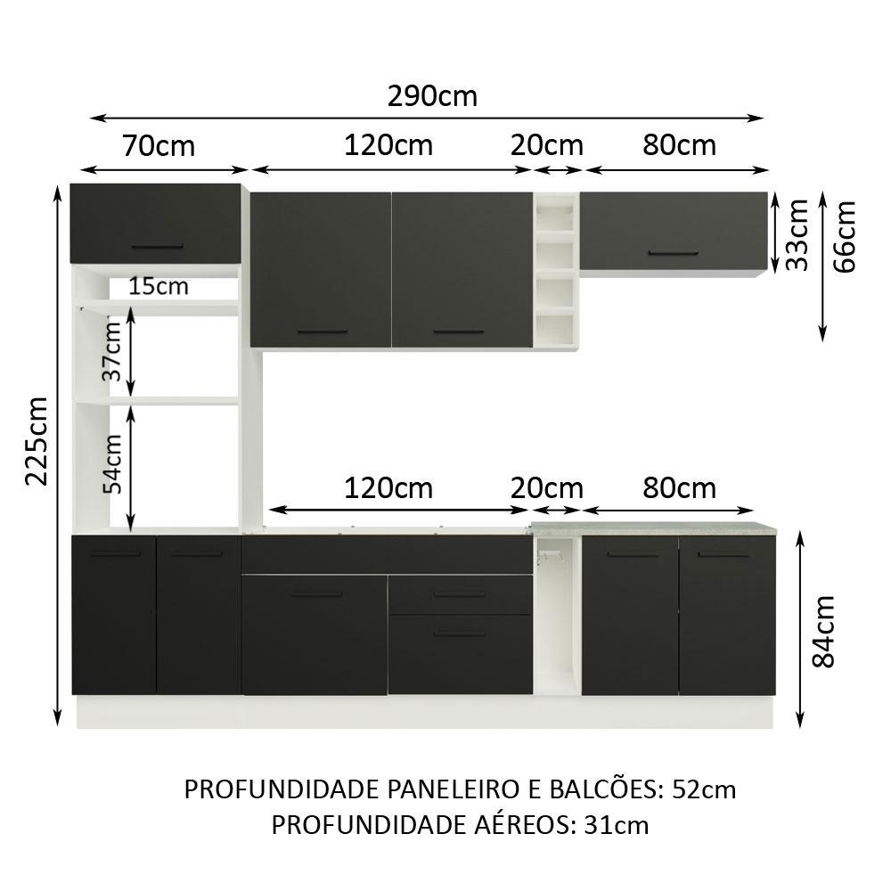 Cozinha Completa Madesa Agata 290001 com Armário e Balcão (Sem Tampo e Pia) - Branco/Preto
