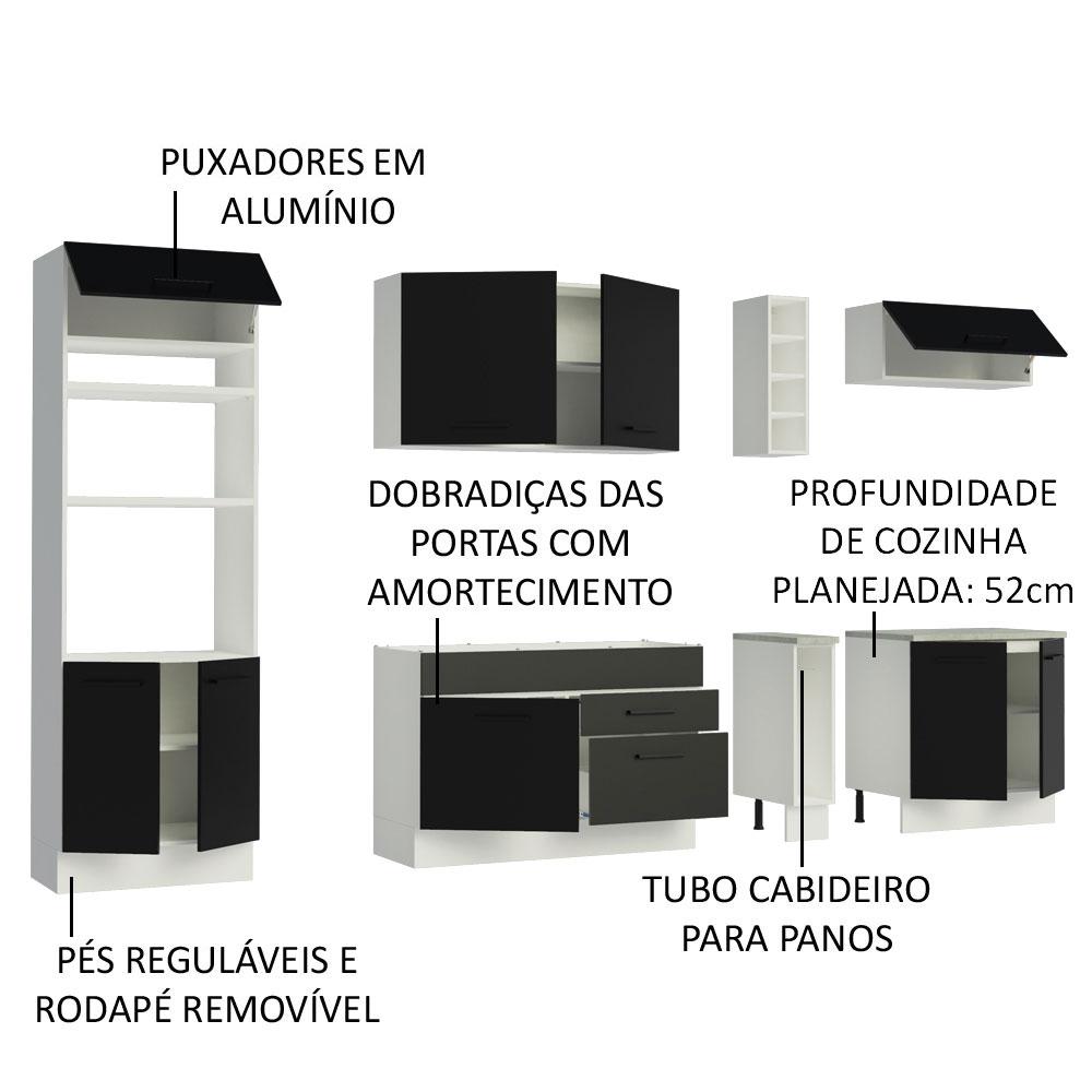 Cozinha Completa Madesa Agata 290001 com Armário e Balcão (Sem Tampo e Pia) - Branco/Preto