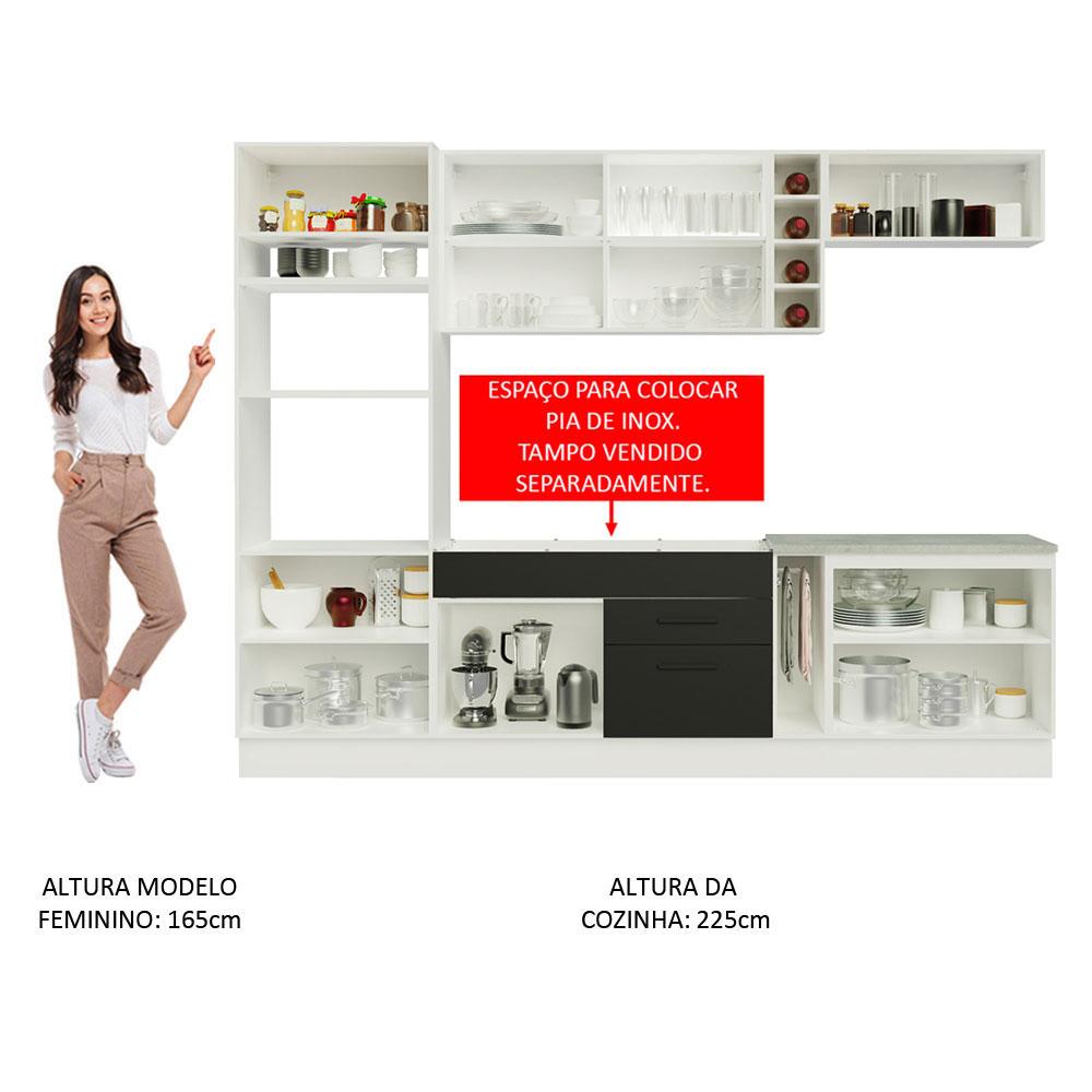 Cozinha Completa Madesa Agata 290001 com Armário e Balcão (Sem Tampo e Pia) - Branco/Preto
