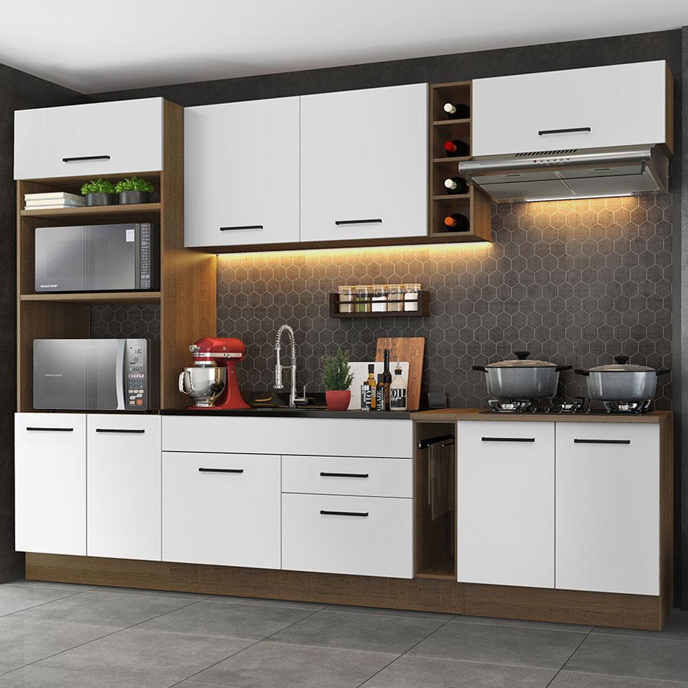 Cozinha Completa Madesa Agata 290001 com Armário e Balcão (Sem Tampo e Pia) - Rustic/Branco