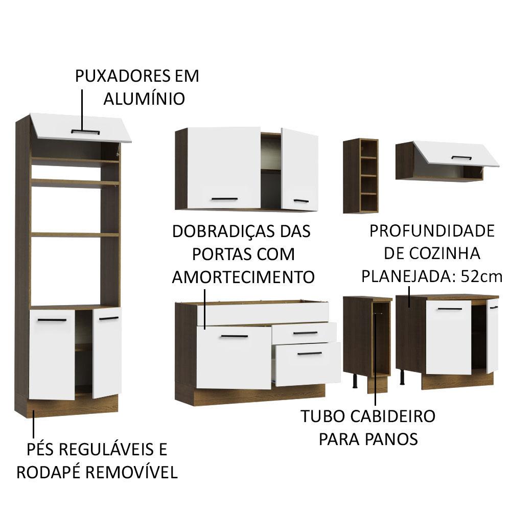 Cozinha Completa Madesa Agata 290001 com Armário e Balcão (Sem Tampo e Pia) - Rustic/Branco