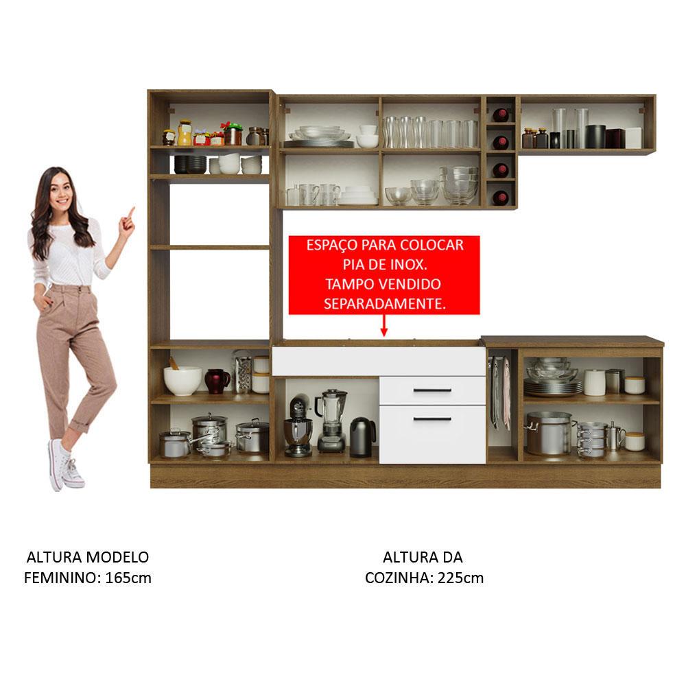 Cozinha Completa Madesa Agata 290001 com Armário e Balcão (Sem Tampo e Pia) - Rustic/Branco