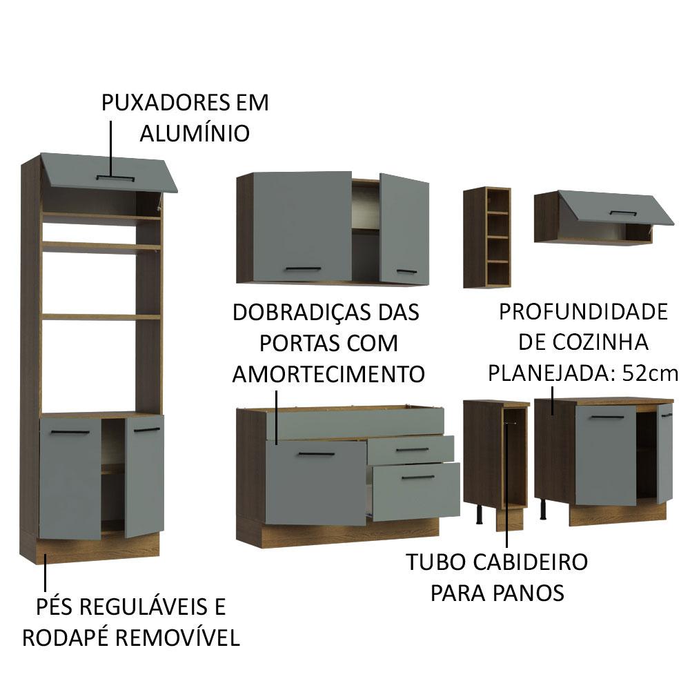 Cozinha Completa Madesa Agata 290001 com Armário e Balcão (Sem Tampo e Pia) - Rustic/Cinza