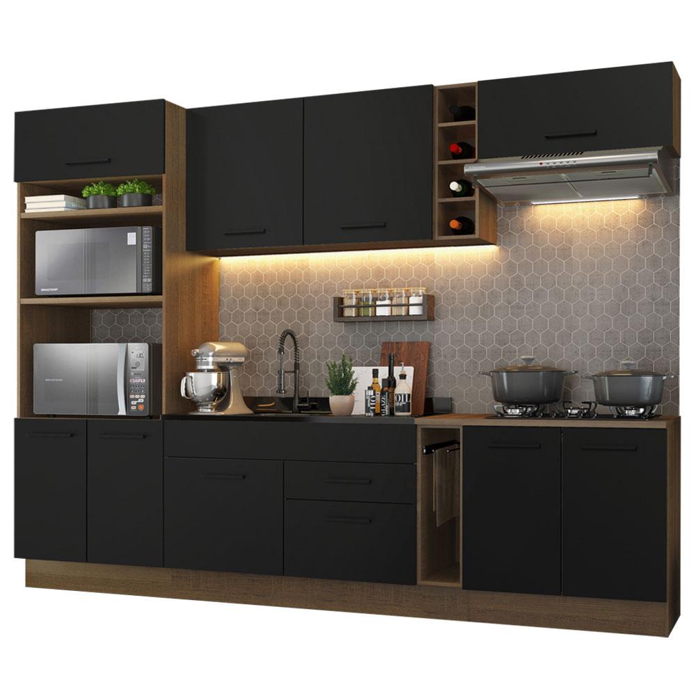 Cozinha Completa Madesa Agata 290001 com Armário e Balcão (Sem Tampo e Pia) - Rustic/Preto