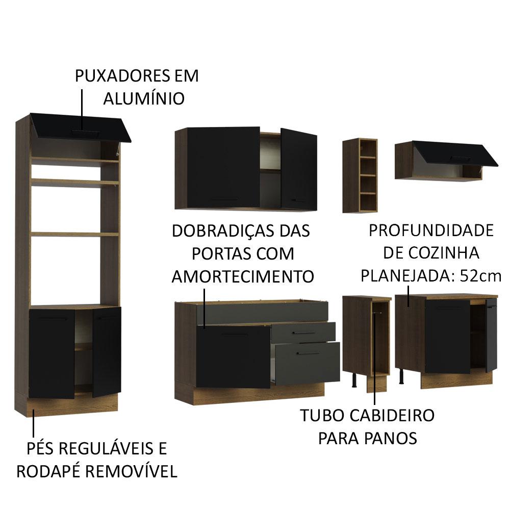Cozinha Completa Madesa Agata 290001 com Armário e Balcão (Sem Tampo e Pia) - Rustic/Preto