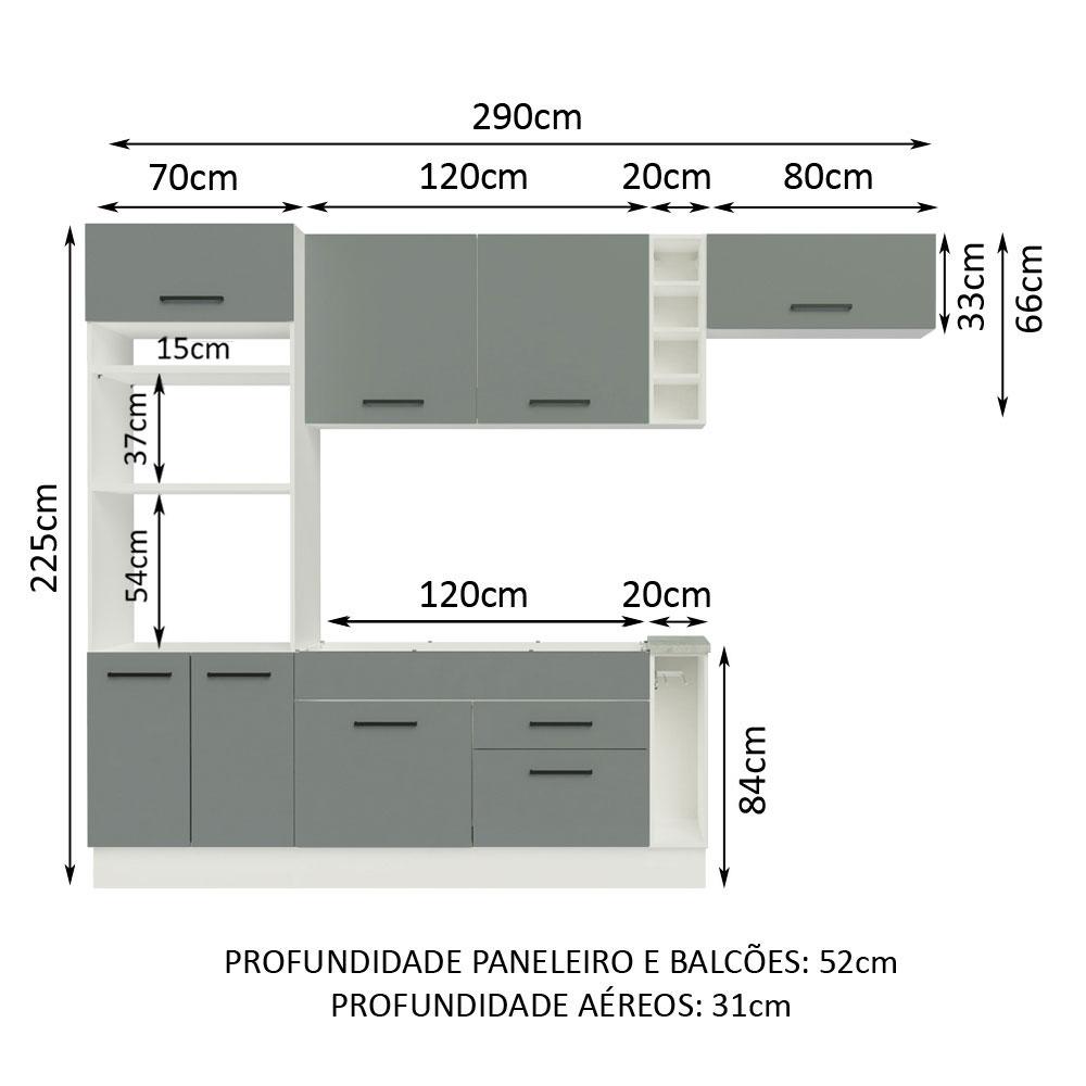 Cozinha Completa Madesa Agata 290002 com Armário e Balcão (Sem Tampo e Pia) - Branco/Cinza