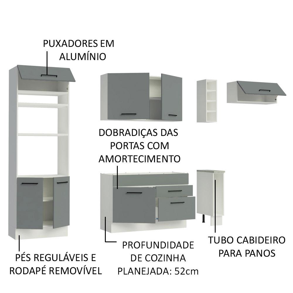 Cozinha Completa Madesa Agata 290002 com Armário e Balcão (Sem Tampo e Pia) - Branco/Cinza