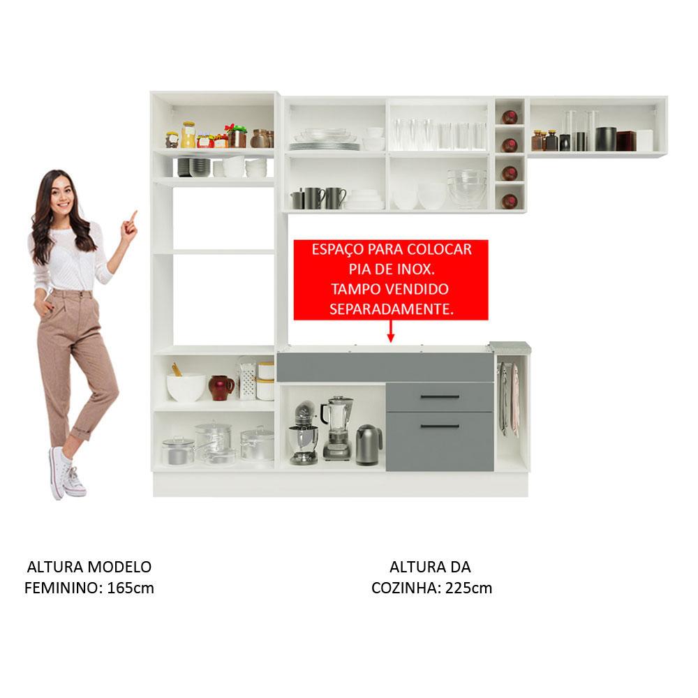 Cozinha Completa Madesa Agata 290002 com Armário e Balcão (Sem Tampo e Pia) - Branco/Cinza