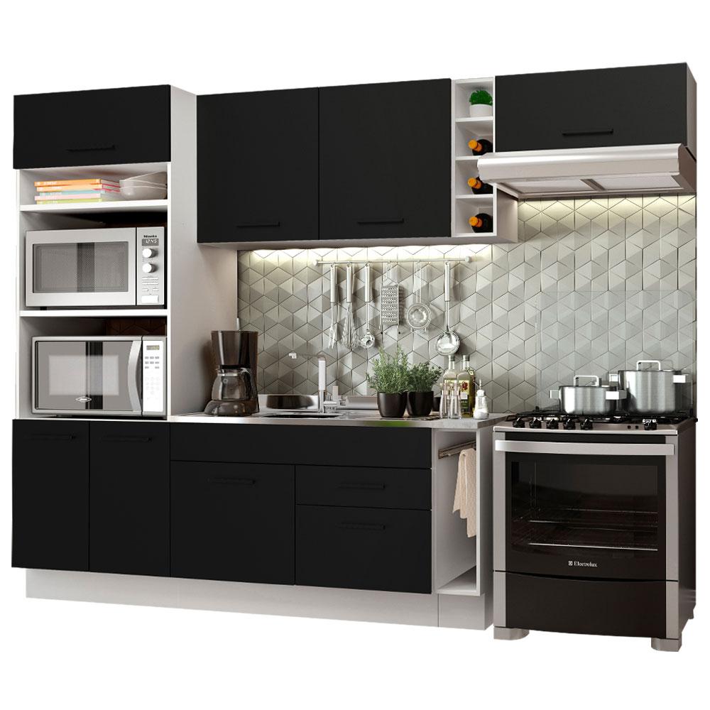 Cozinha Completa Madesa Agata 290002 com Armário e Balcão (Sem Tampo e Pia) - Branco/Preto