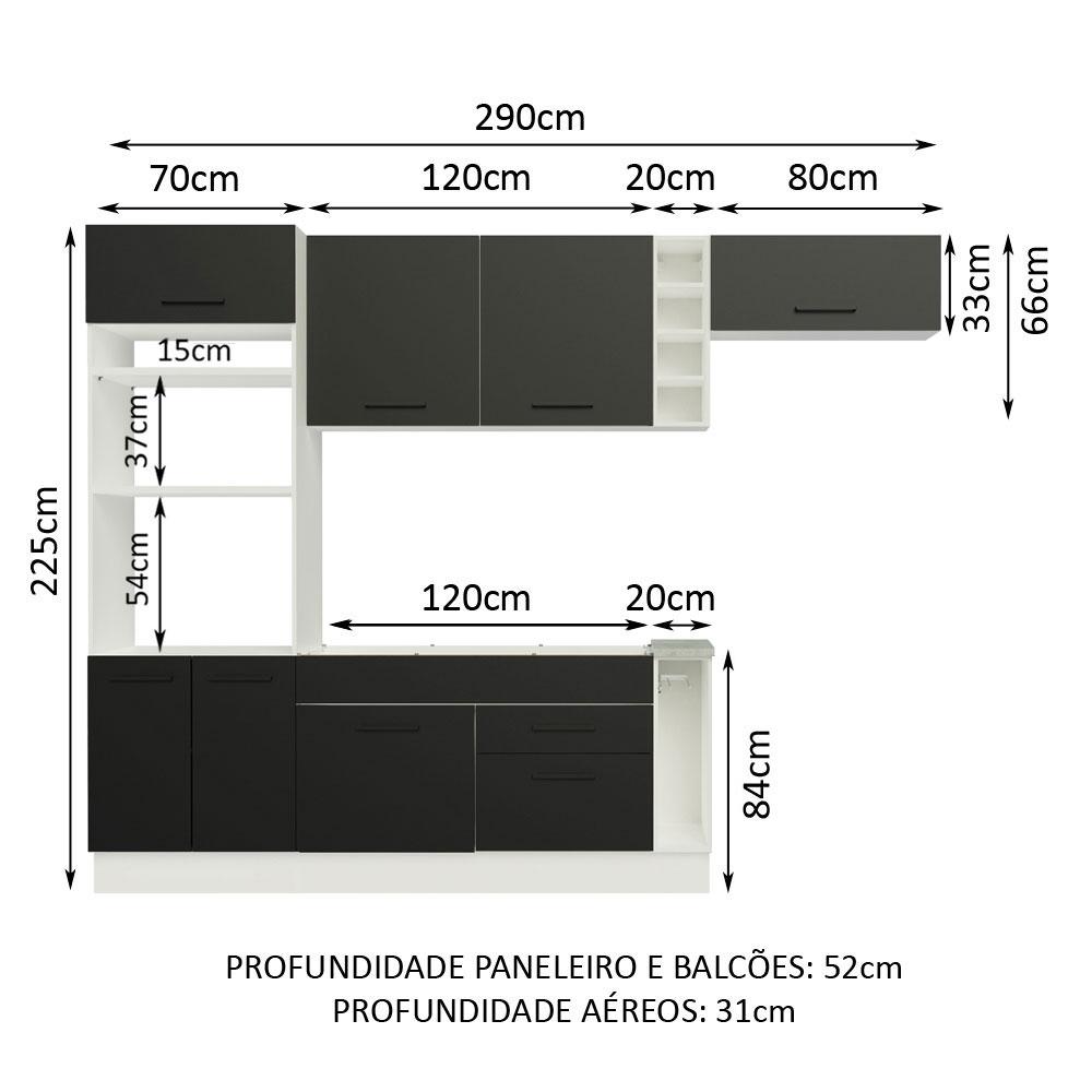Cozinha Completa Madesa Agata 290002 com Armário e Balcão (Sem Tampo e Pia) - Branco/Preto