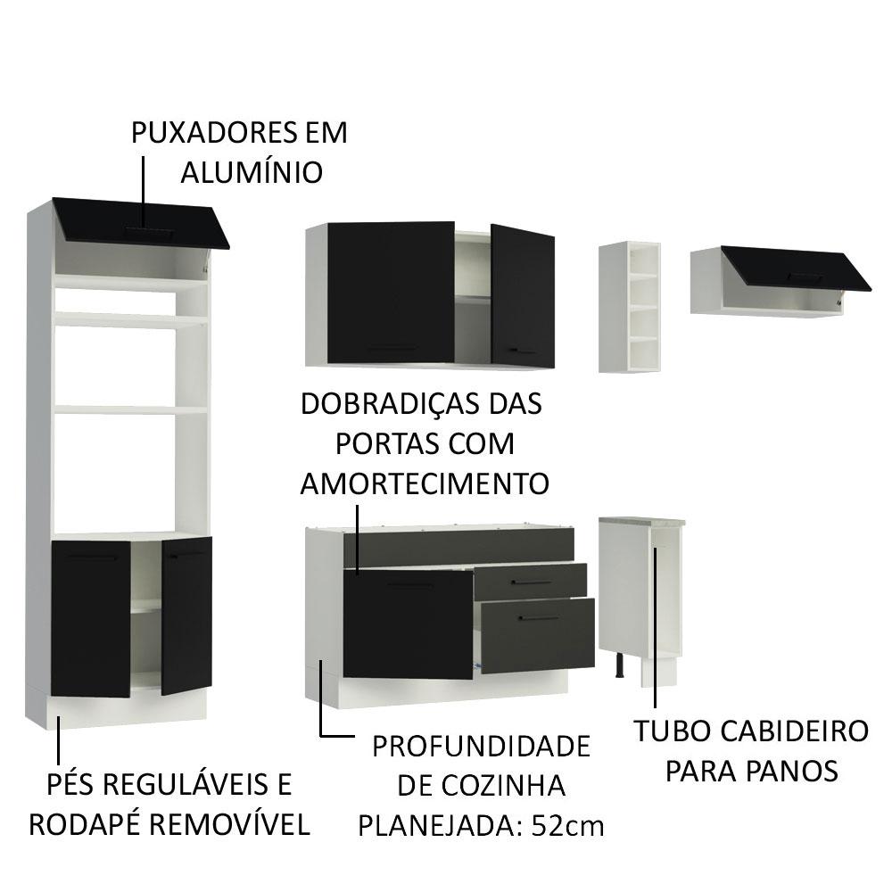 Cozinha Completa Madesa Agata 290002 com Armário e Balcão (Sem Tampo e Pia) - Branco/Preto