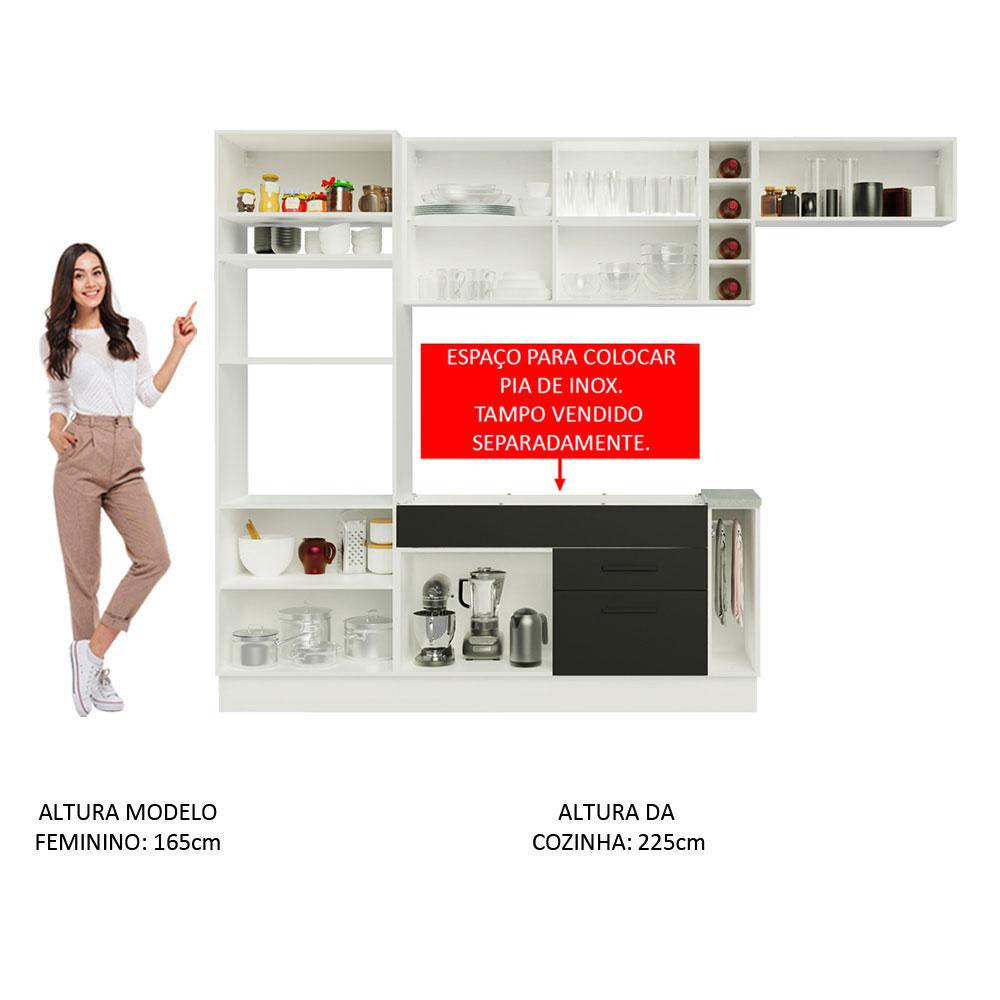 Cozinha Completa Madesa Agata 290002 com Armário e Balcão (Sem Tampo e Pia) - Branco/Preto