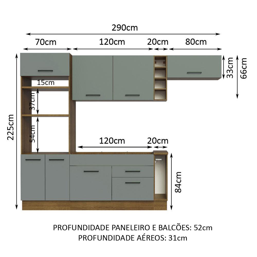 Cozinha Completa Madesa Agata 290002 com Armário e Balcão (Sem Tampo e Pia) - Rustic/Cinza