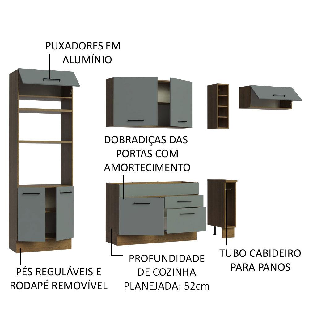 Cozinha Completa Madesa Agata 290002 com Armário e Balcão (Sem Tampo e Pia) - Rustic/Cinza