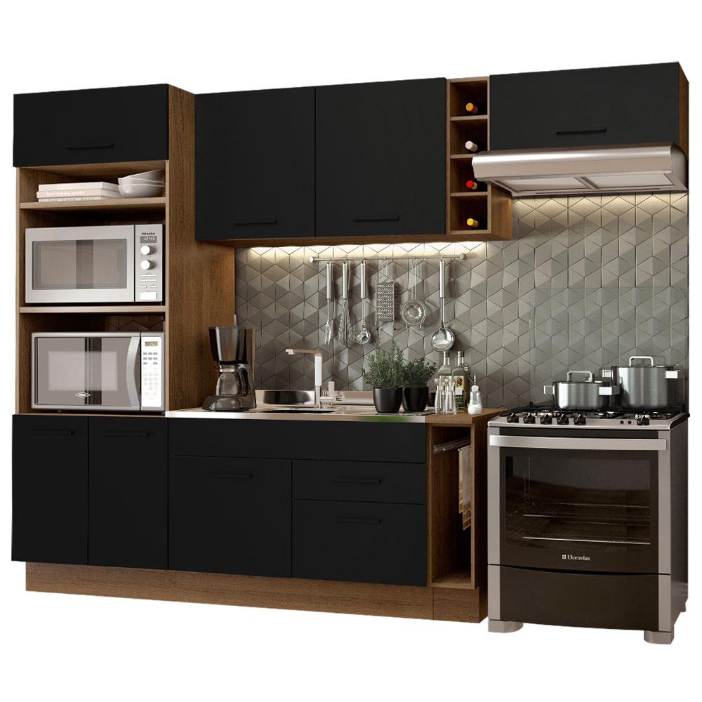 Cozinha Completa Madesa Agata 290002 com Armário e Balcão (Sem Tampo e Pia) - Rustic/Preto