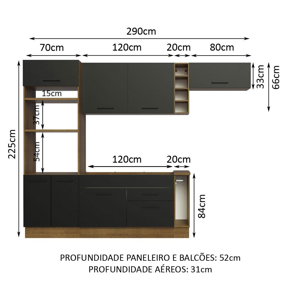 Cozinha Completa Madesa Agata 290002 com Armário e Balcão (Sem Tampo e Pia) - Rustic/Preto
