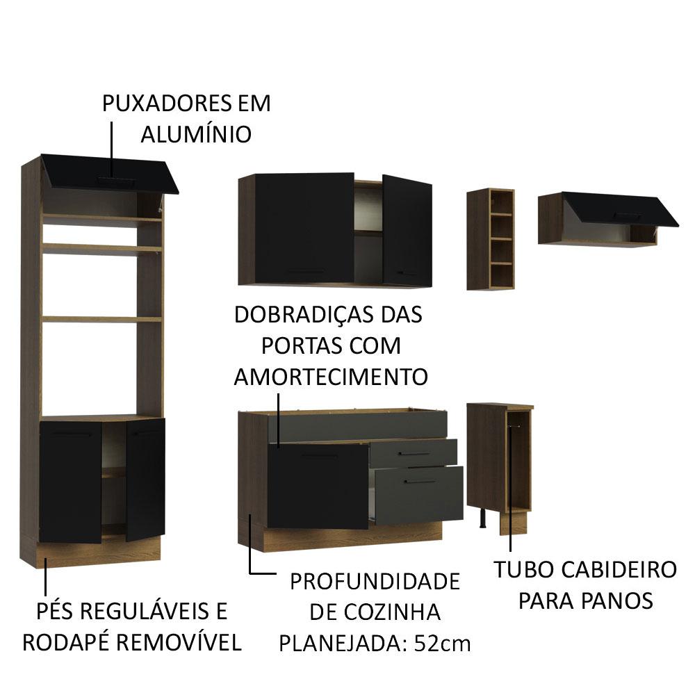 Cozinha Completa Madesa Agata 290002 com Armário e Balcão (Sem Tampo e Pia) - Rustic/Preto