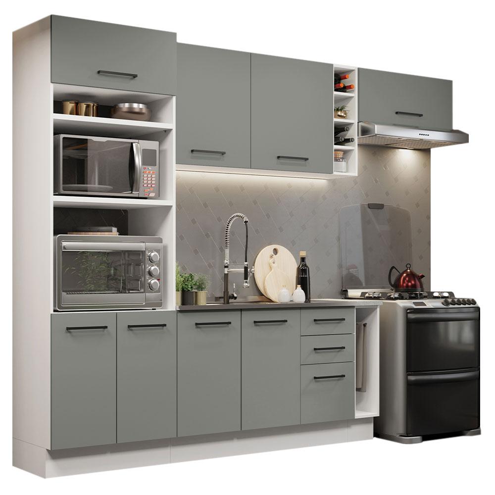 Cozinha Completa Madesa Agata 290003 com Armário e Balcão (Sem Tampo e Pia) - Branco/Cinza