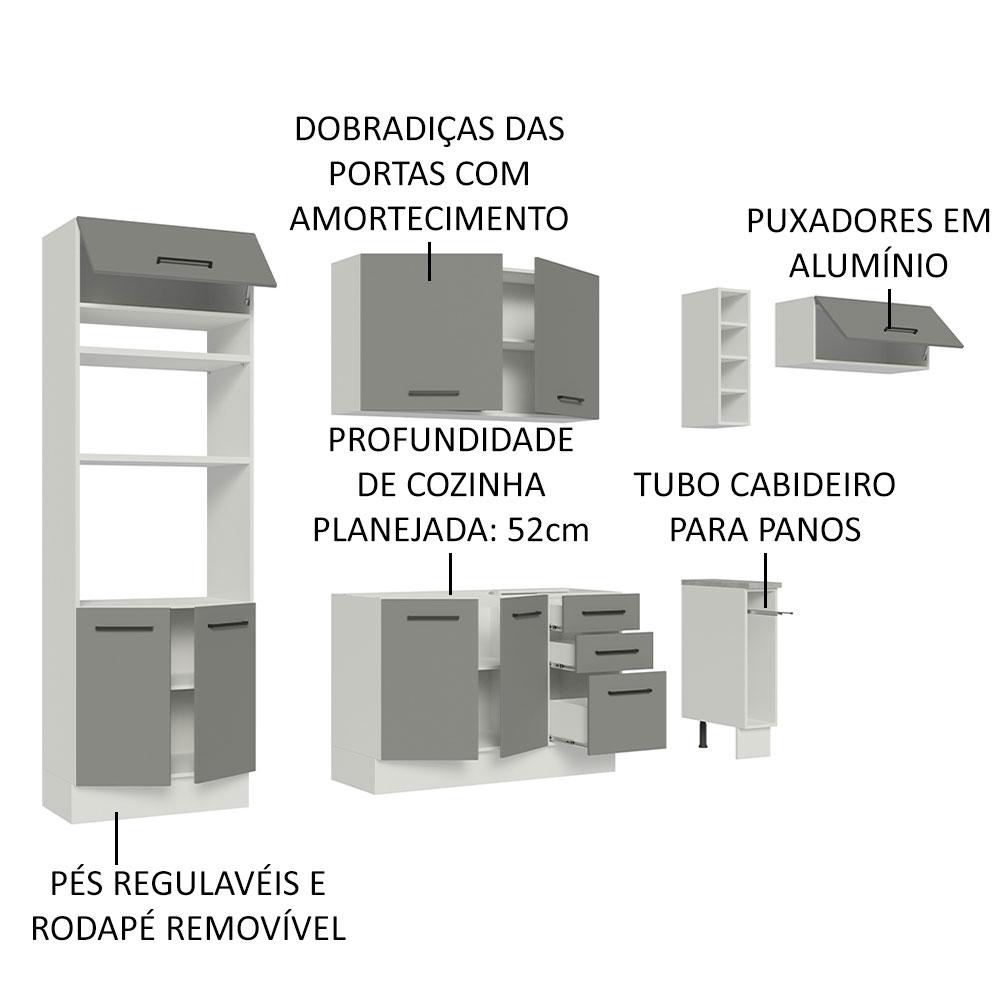 Cozinha Completa Madesa Agata 290003 com Armário e Balcão (Sem Tampo e Pia) - Branco/Cinza
