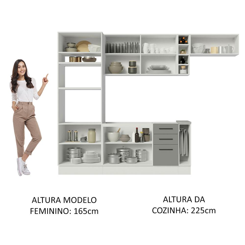Cozinha Completa Madesa Agata 290003 com Armário e Balcão (Sem Tampo e Pia) - Branco/Cinza