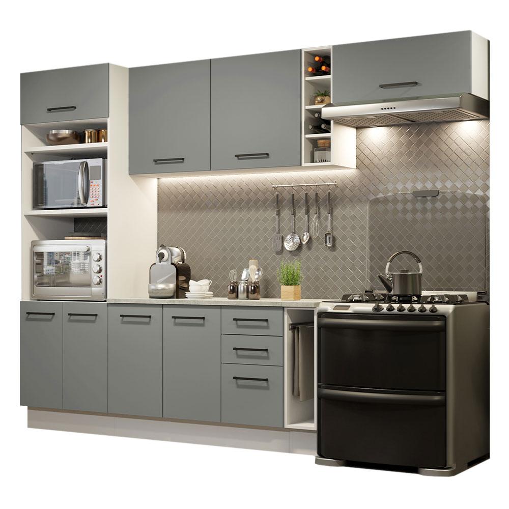 Cozinha Completa Madesa Agata 290004 com Armário e Balcão (Com Tampo) - Branco/Cinza