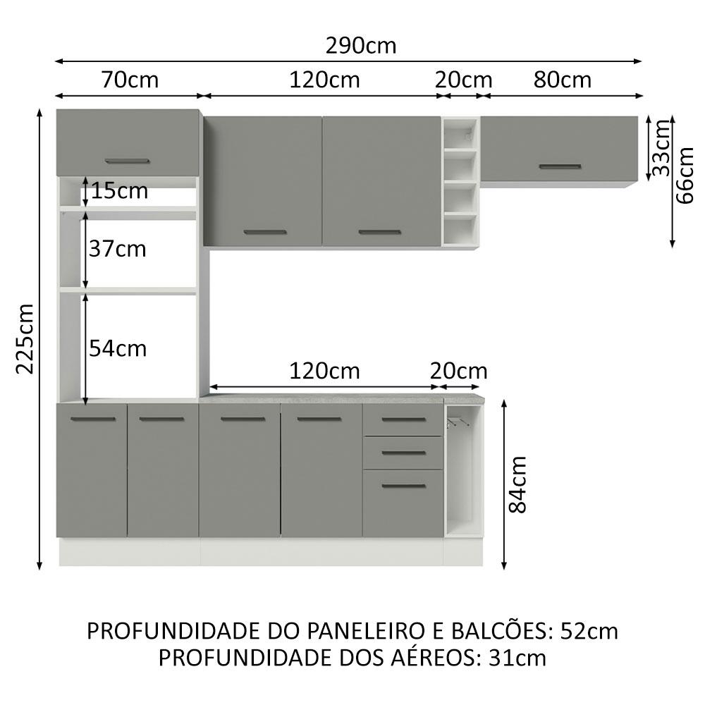 Cozinha Completa Madesa Agata 290004 com Armário e Balcão (Com Tampo) - Branco/Cinza
