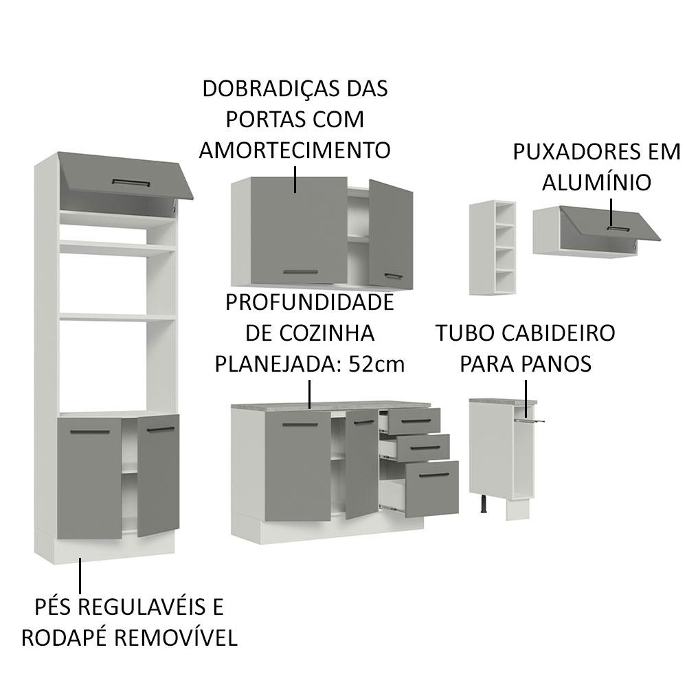 Cozinha Completa Madesa Agata 290004 com Armário e Balcão (Com Tampo) - Branco/Cinza
