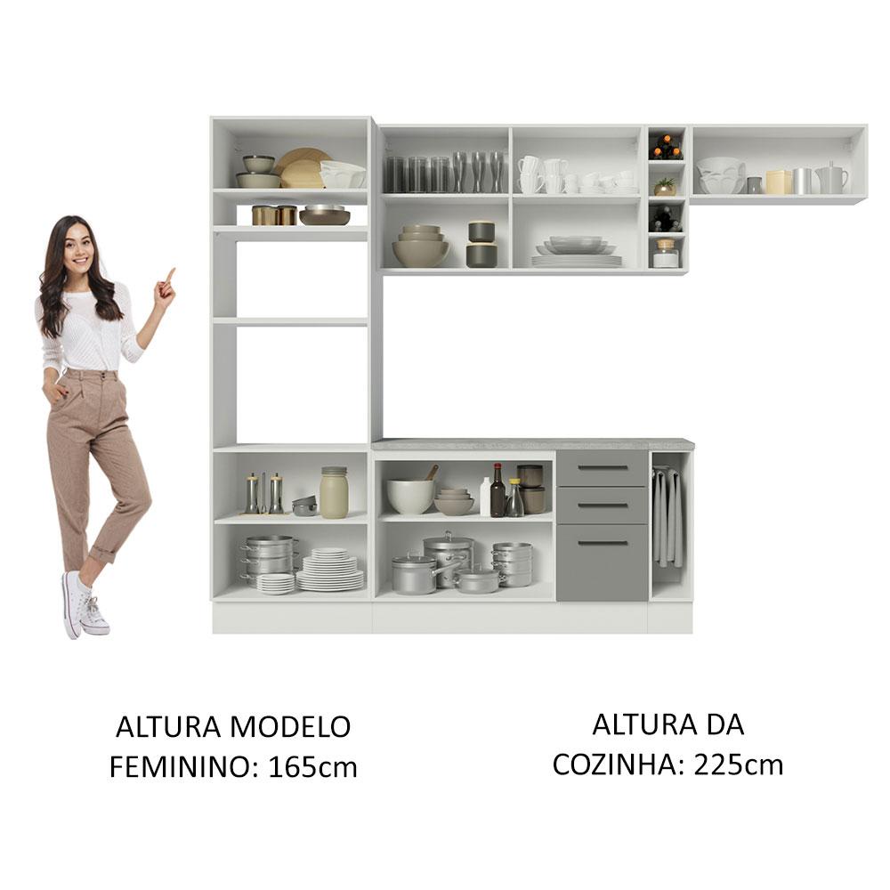 Cozinha Completa Madesa Agata 290004 com Armário e Balcão (Com Tampo) - Branco/Cinza