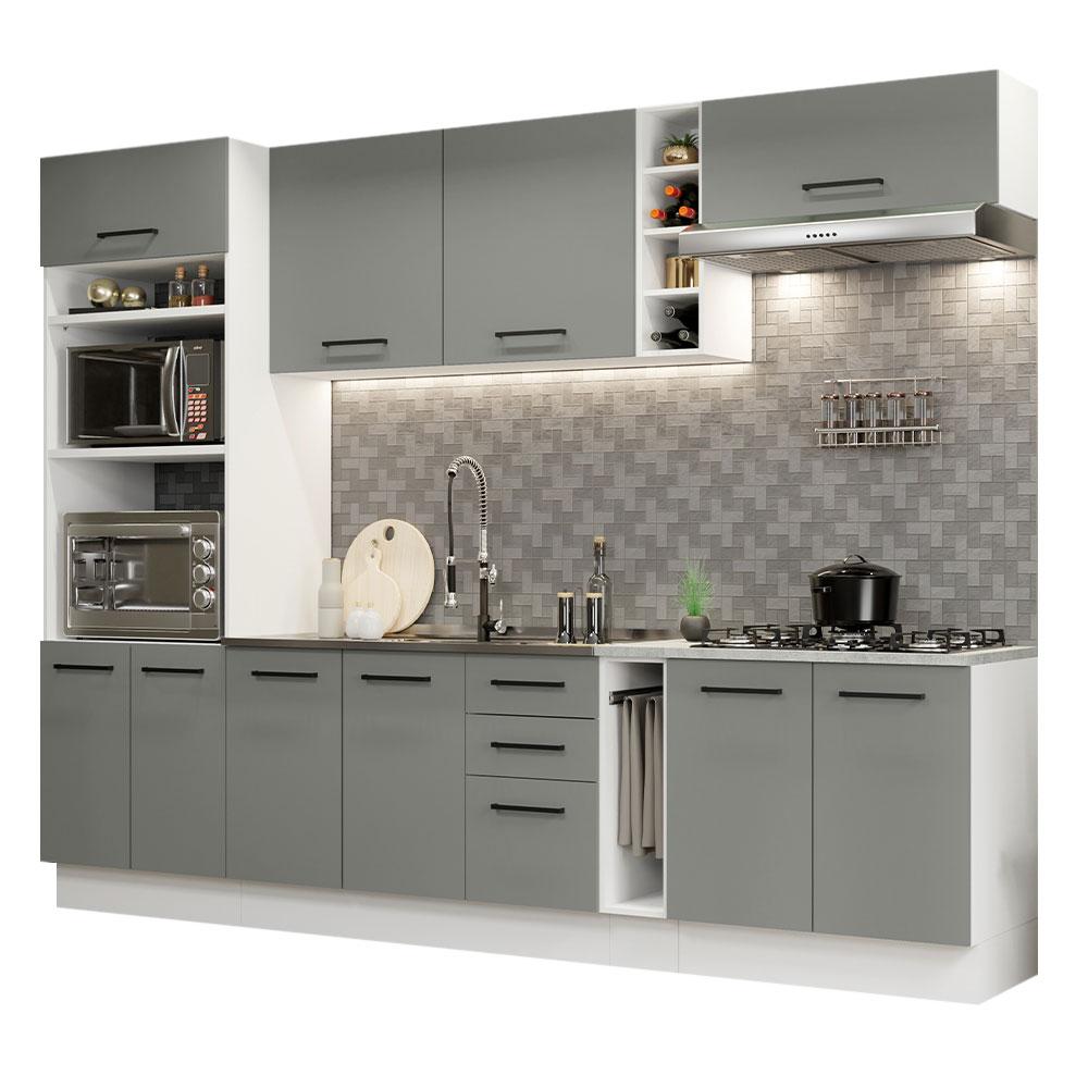 Cozinha Completa Madesa Agata 290005 com Armário e Balcão (Sem Tampo) - Branco/Cinza