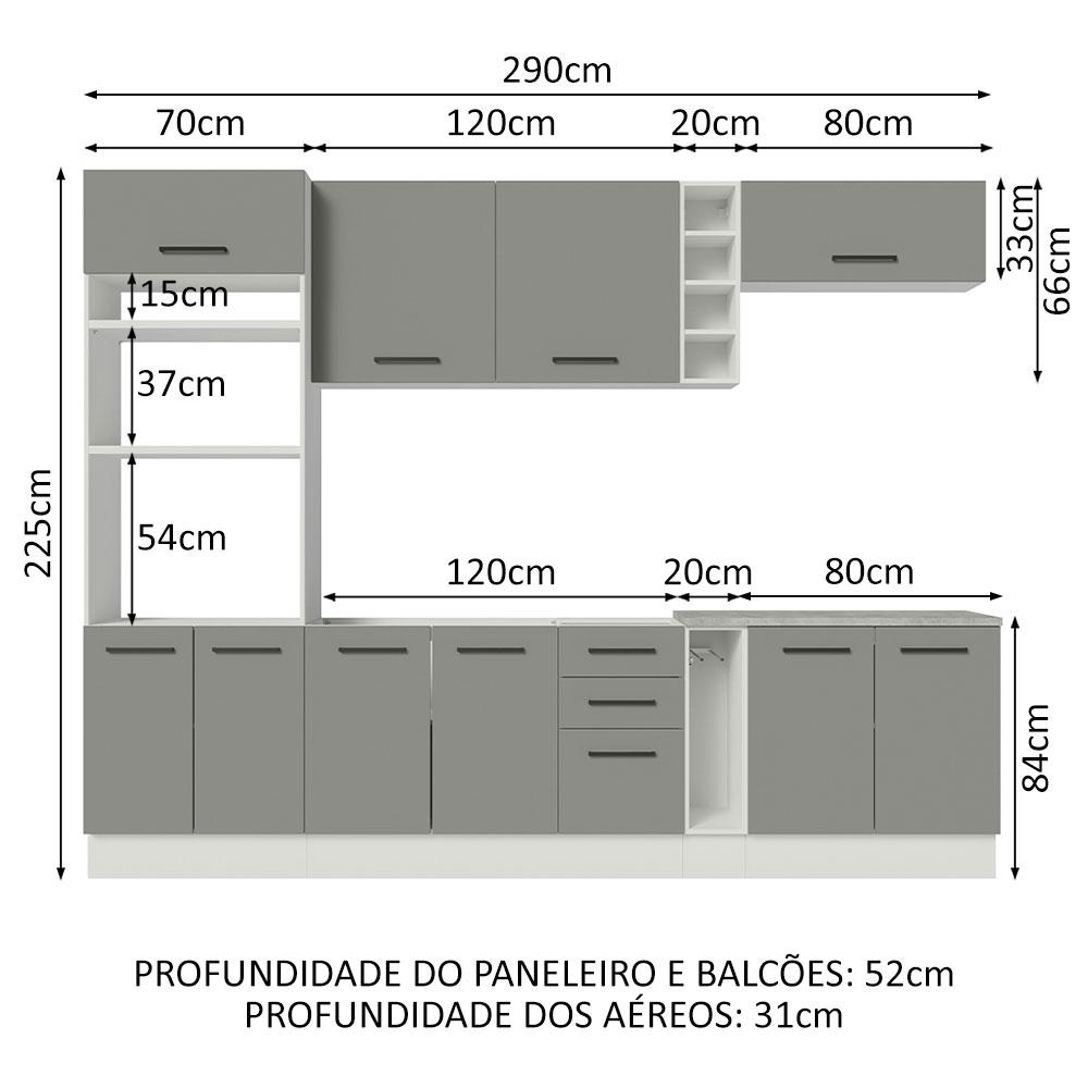 Cozinha Completa Madesa Agata 290005 com Armário e Balcão (Sem Tampo) - Branco/Cinza