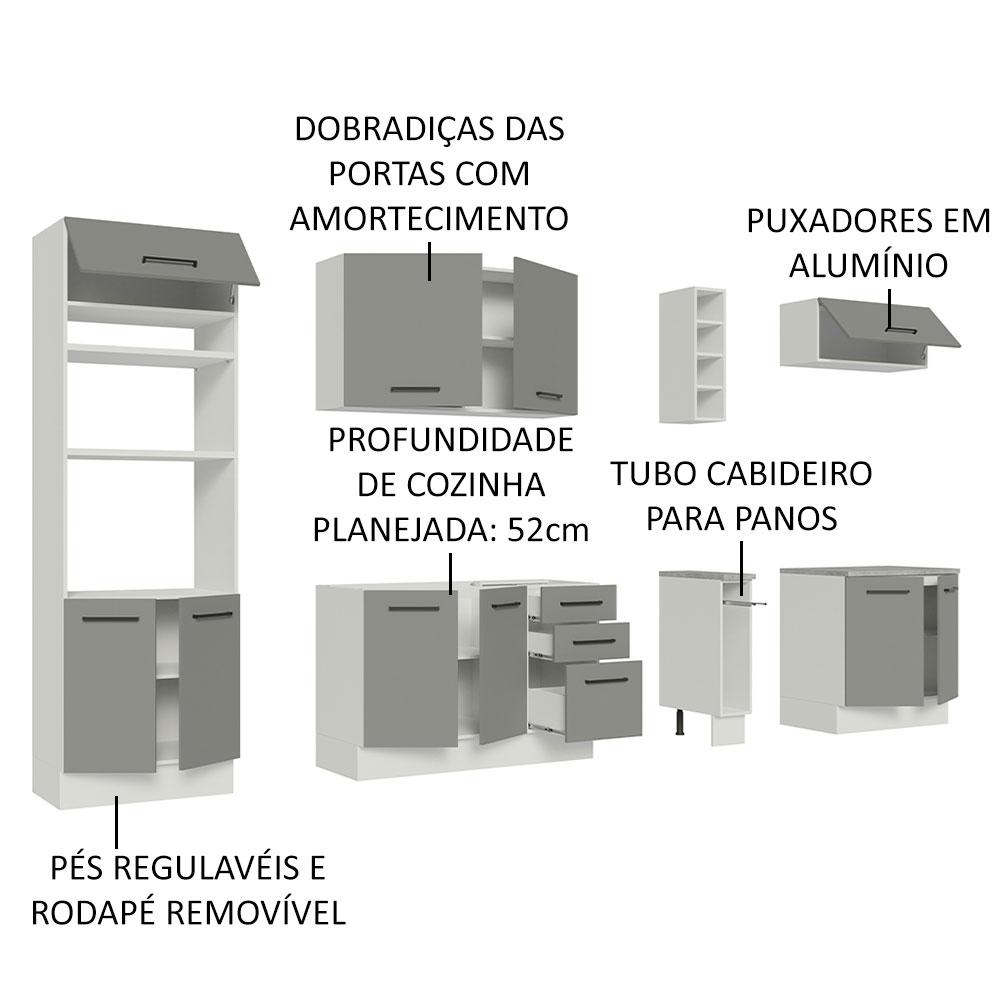 Cozinha Completa Madesa Agata 290005 com Armário e Balcão (Sem Tampo) - Branco/Cinza
