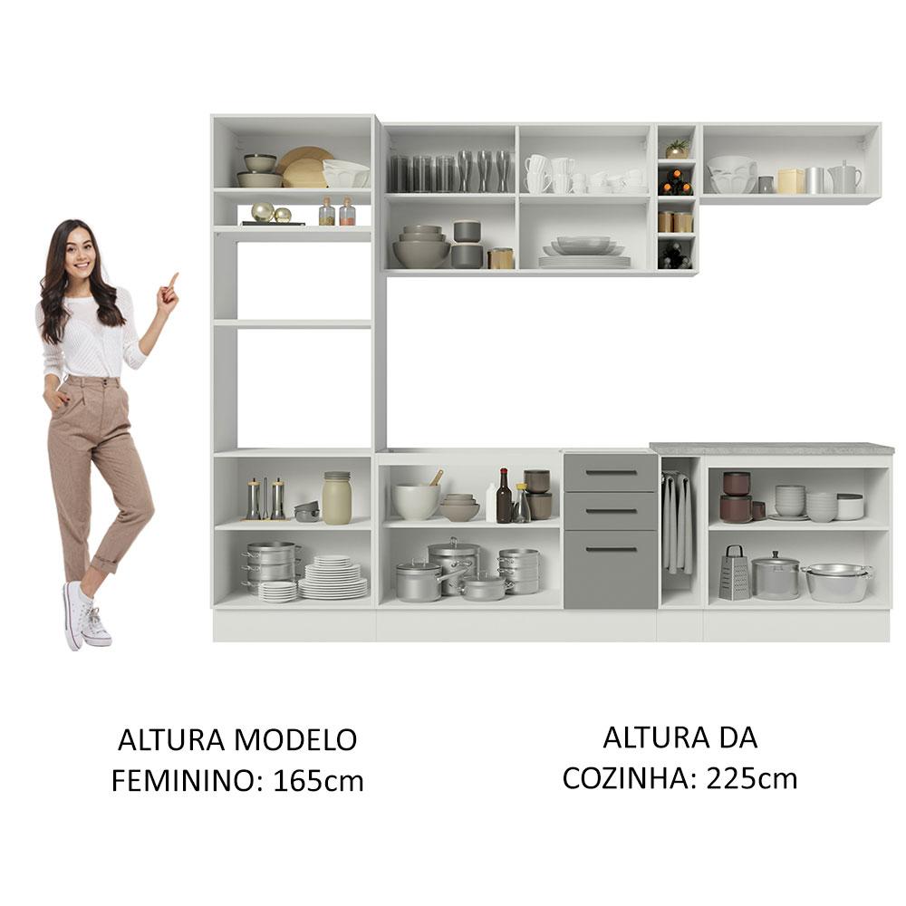 Cozinha Completa Madesa Agata 290005 com Armário e Balcão (Sem Tampo) - Branco/Cinza